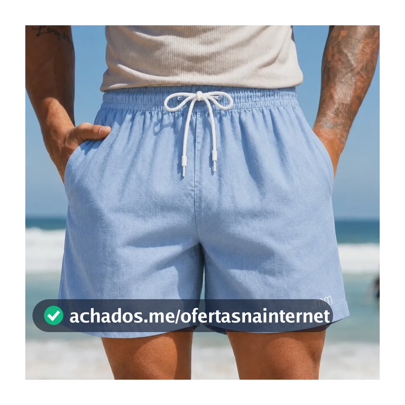 Bermuda Linho Masculina Mauricinho Praia Social Casual Verao Azul Celeste Liso P