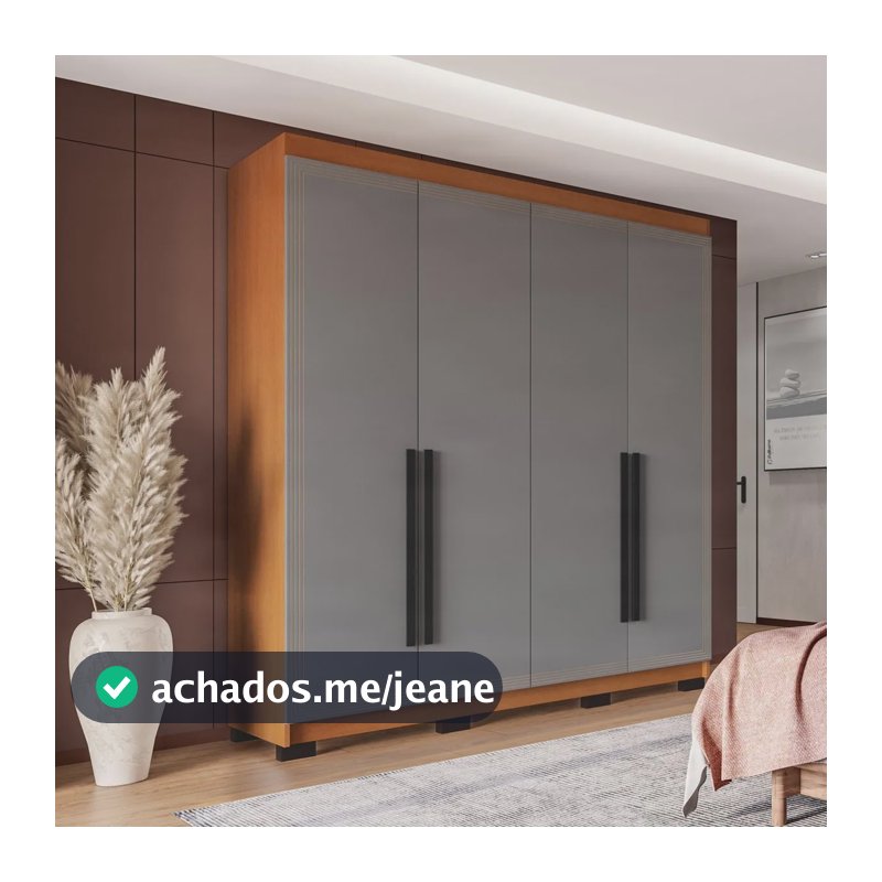 Guarda-roupa Solteiro Valência 4 Portas 4 Gavetas 161cm Freijó/cinza