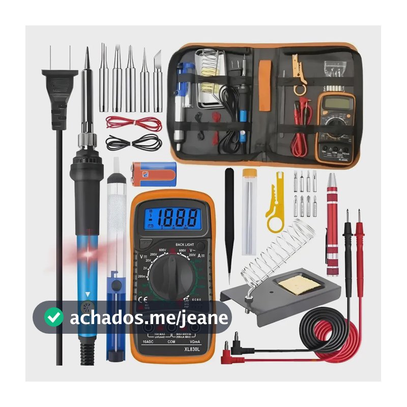 Kit Ferro Solda Soldador Estanho Multímetro Ajustável 60w,Kit De Ferro De Solda Elétrico De Temperatura Ajustável Por