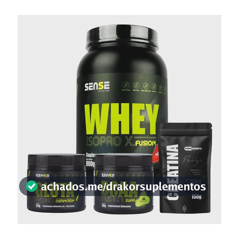 Whey Protein Isolado 900g Baunilha Sense + BCAA + Glutamina + Creatina