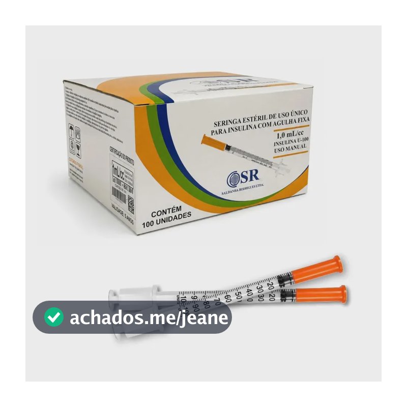 Seringa para Insulina 1 mL com Agulha Fixa 6 x 0,25 mm (31G) | Caixa com 100 Unidades | SR