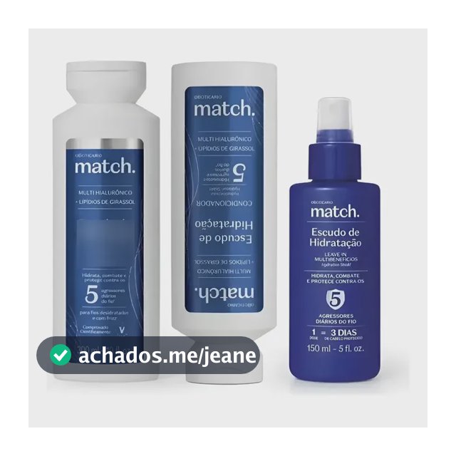 Kit Match Shampoo + Cond + Leave In Escudo De Hidratação
