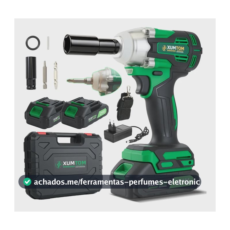 Chave De Impacto Bateria 21v 450nm SH450 XUMTOM 1/2 Pol Parafusadeira Recarregável Sem Escova Com 2 Baterias e Maleta