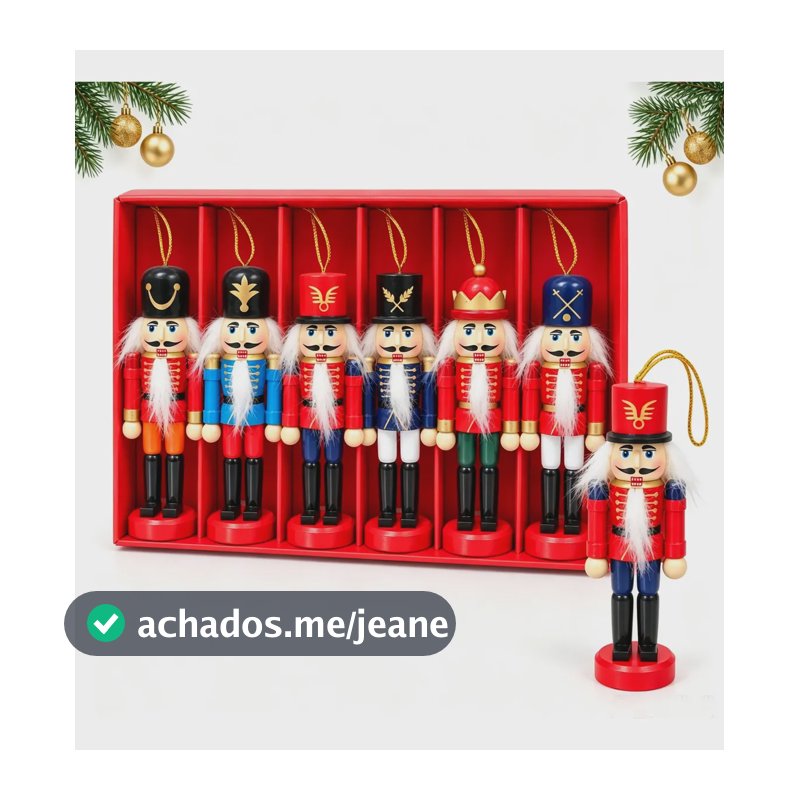 Kit Com 6 Unidades Boneco Quebra Nozes Enfeite De Natal 12cm Vermelho
