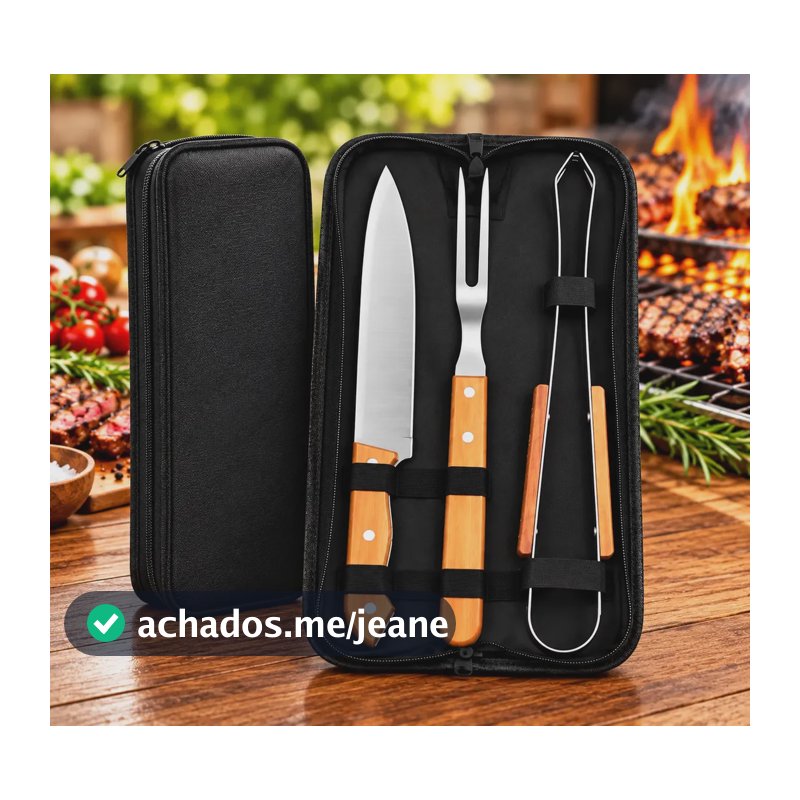 Kit Churrasco Faca Utensílios Inox Churrasqueiro + Bolsa