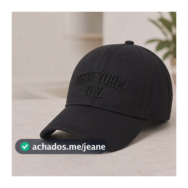 Boné Strapback N.y New York Bordado Aba Curva Fitão Casual Preto/preto Un