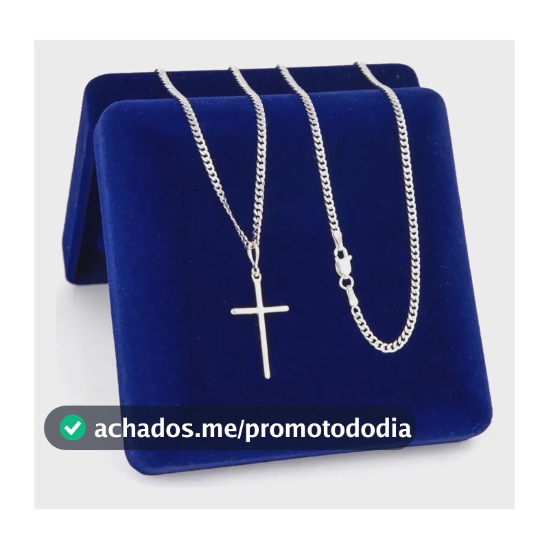 Corrente Cordão Prata 925 Masculina Legítima Pingente Cruz Prateado