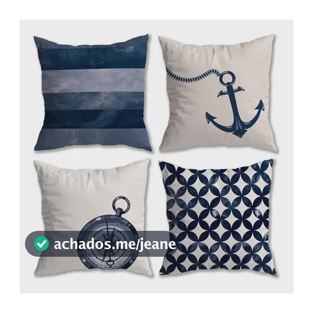 Kit 4 Capas De Almofada Veludo Nautica Azul Estrela + Concha