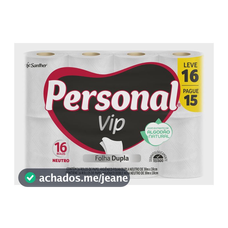 Papel Higiênico Neutro Folha Dupla Personal 30m Leve 16 Pague 15