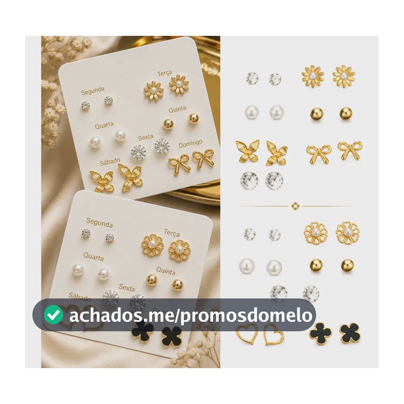 Kit 14 Pares De Brincos Minimalista Elegante Perola Zirconia Dourado