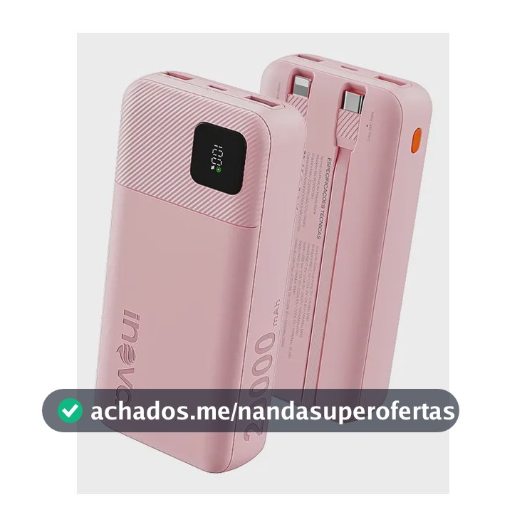 Carregador Portátil Power Bank Turbo inova 20000mah 22.5w Com Display Digital Usb-c / Usb-a Carga Rápida - Rosa