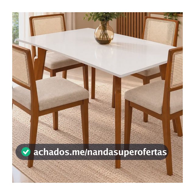 Mesa Jantar 4 Lugares Retangular 120x80 Madeira Maciça Off White Marrom