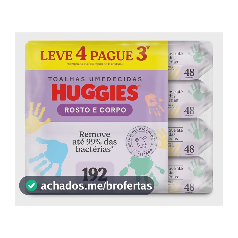 Lenços Umedecidos Huggies Rosto E Corpo 4 pcts - 192 Un