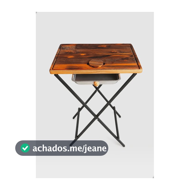 Tábua Para Churrasco Mesa Suporte Desmontável Gaveta Madeira Metal E Madeira Teca Preto E Marrom