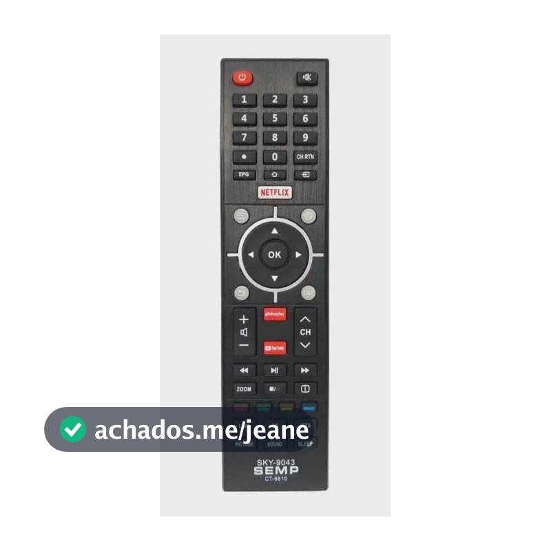 Controle Remoto Para Tv Semp Ct6810 L32s3900s L39s3900fs