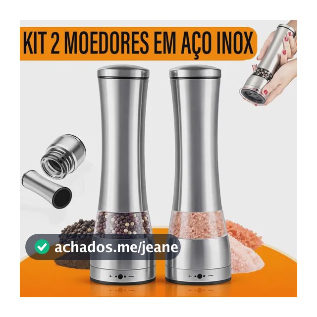 Yab - Kit 2 Moedor Triturador Pimenta Sal Temperos Especiarias Em Aço Inox Gourmet Manual Cozinha C/ Tampa Premium