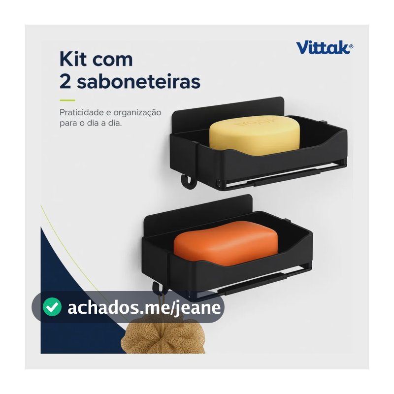 Vittak Kit 2 Porta Sabonete Duplo Suporte Saboneteira Parede Banheiro Cozinha Lavabo Área De Serviço