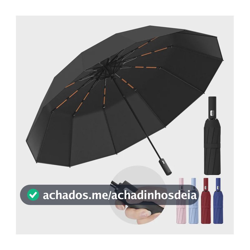 Guarda Chuva Abre E Fecha Automático Reforçado  Contra Vento Preto Pano De Impacto