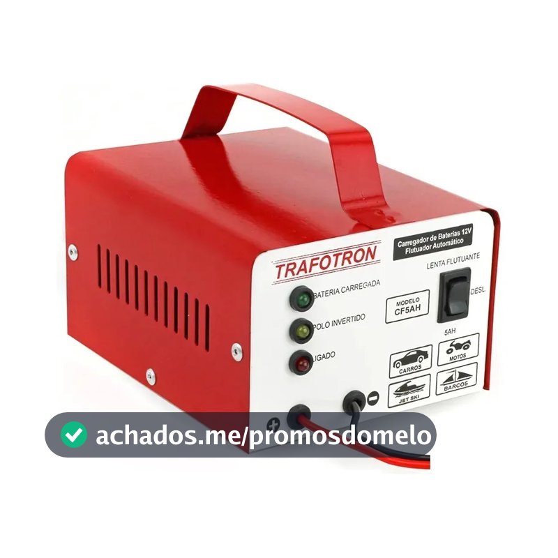 Carregador de Bateria Trafotron CF5AH para Carro, Moto e Barco 12V Bivolt com Carga Lenta e Semirrápida