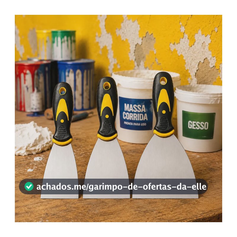Kit 3 Espátulas Aço Massa Corrida Gesso Pintor Profissional Multiuso Pintura Drywall Rejunte Cabo Emborrachado Reforma Construção Raspar Superfície Tinta Parede Acabamento Pedreiro GUILBREN TOOLS