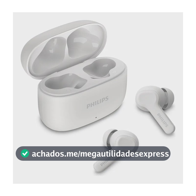 Fone de ouvido sem fio TWS Philips TAT1109WT/00 na cor branca, com bluetooth, microfone, tecnologia IPX4