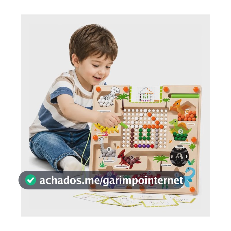 Labirinto Magnético Imã Montessori Dino Madeira Brinquedo Colorido