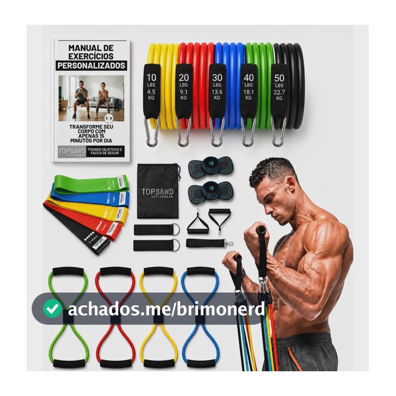 Kit 20 Itens Esportivos Para Treino Em Casa Academia Fitness Funcional Com Elásticos Extensor Puxadores Massageador Faixas Elásticas Mini Band P/ Exercícios Ginástica Fisioterapia Topsand Activewear