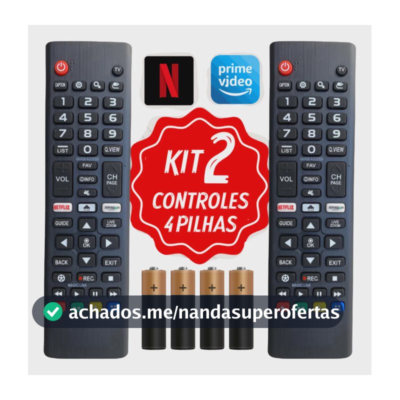 Kit 2 Controle Remoto Para Smart Tv LG + 4 Pilhas Com Teclas Netflix E Prime Video Gcase