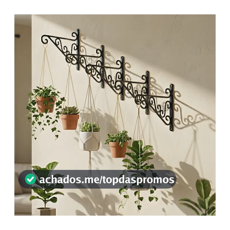Suporte Parede Gancho De Pendurar Vaso Planta Flores 5 Peças Preto Liso