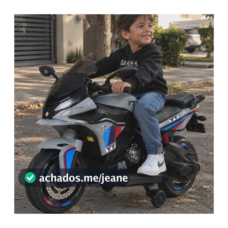 Moto Elétrica Infantil Com LED e Som Bang Toys Atlas Cinza 12V Mini Moto Eletrica Esportiva Infantil