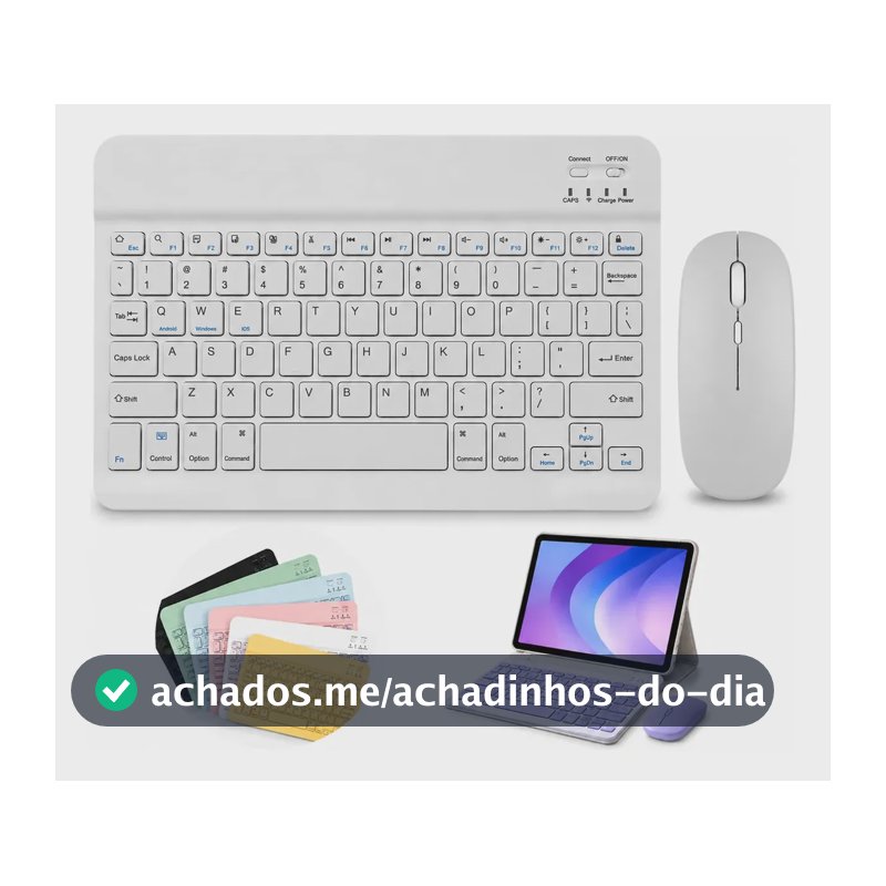 Kit Teclado Mouse Bluetooth Magnético Para Tablet E Celular Branco