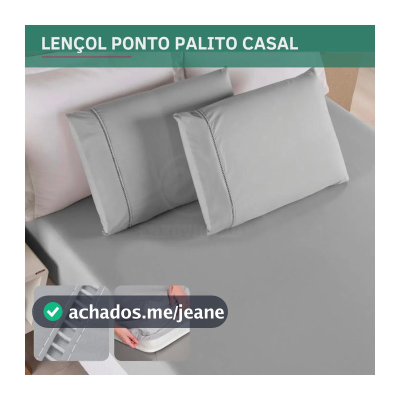 Jogo De Cama Casal Padrão 3 Peças C/ Fronha Ponto Palito Toque Macio Resistente 400 Fios Premium Cor Cinza