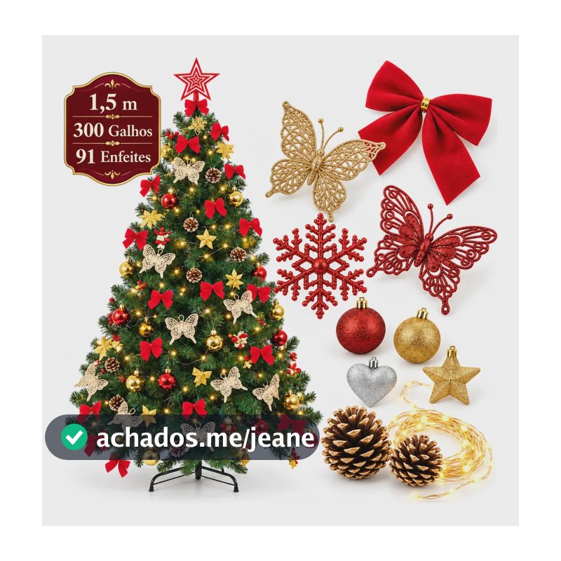 Árvore De Natal Decorada 1,5m Pinheiro Cheia 150cm Enfeitada