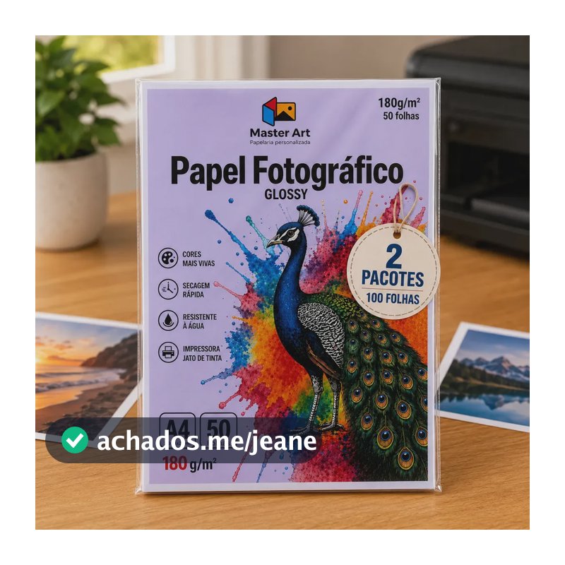 Papel Fotográfico 180g Glossy A4 branco kit 100 Folhas Master Art papel brilhante