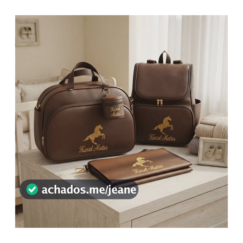 Kit Maternidade Personalizado Drylli Kids Marrom E Dourado Cavalinho