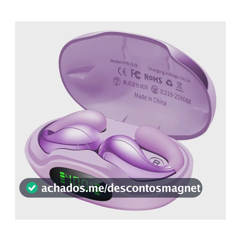 Fone de Ouvido Boytond S19AI Bluetooth com Tradução, Tradutor 144 Idiomas em Tempo Real, Som Estéreo, Esportivos, Graves Poderosos, 56H de duração, Negócios Viagens, iPhone Samsung Xiaomi, Violeta