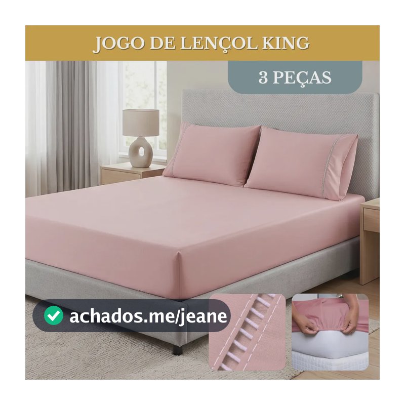 Jogo De Lençol Cama King Padrão 03 Peças 400 Fios C/ Elástico E Fronhas Ponto Palito Cor Rose