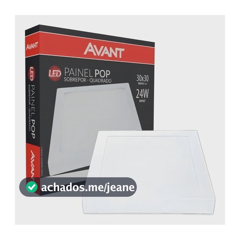 Painel Plafon Led 24w Quadrado Sobrepor Bco Frio 30x30 Avant