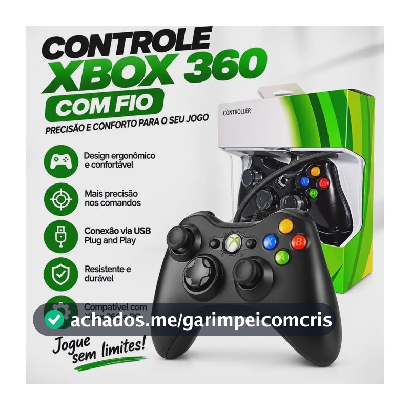Controle Para Xbox 360 Com Fio Joystick Manete Gamepass Steam Tv Pc Android - Crowley