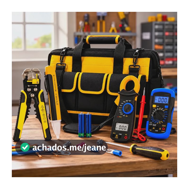 Kit Eletricista Bolsa Multímetro Alicate Amperímetro Caneta Preto E Amarelo