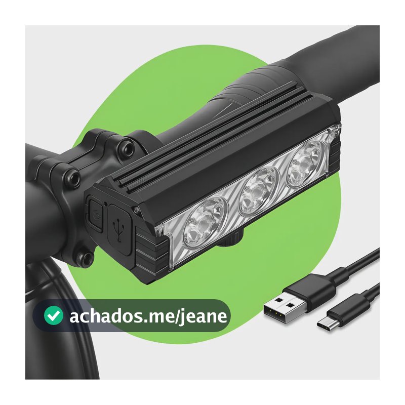 Farol Bike 3 Leds Alumínio Barra Led Potente Recarregável Usb Luz Forte Lanterna Bicicleta