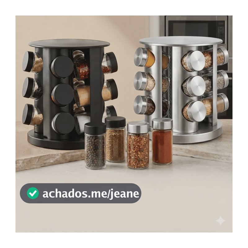 Porta Tempero Condimentos Giratório 12 Potes Inox Luxo Preto