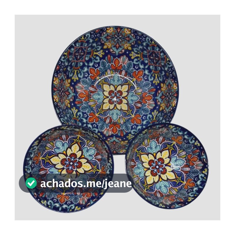 Kit Saladeira Sopeira Tigela Travessa 2 Bowl Porcelana Mesa Azul Marrocos