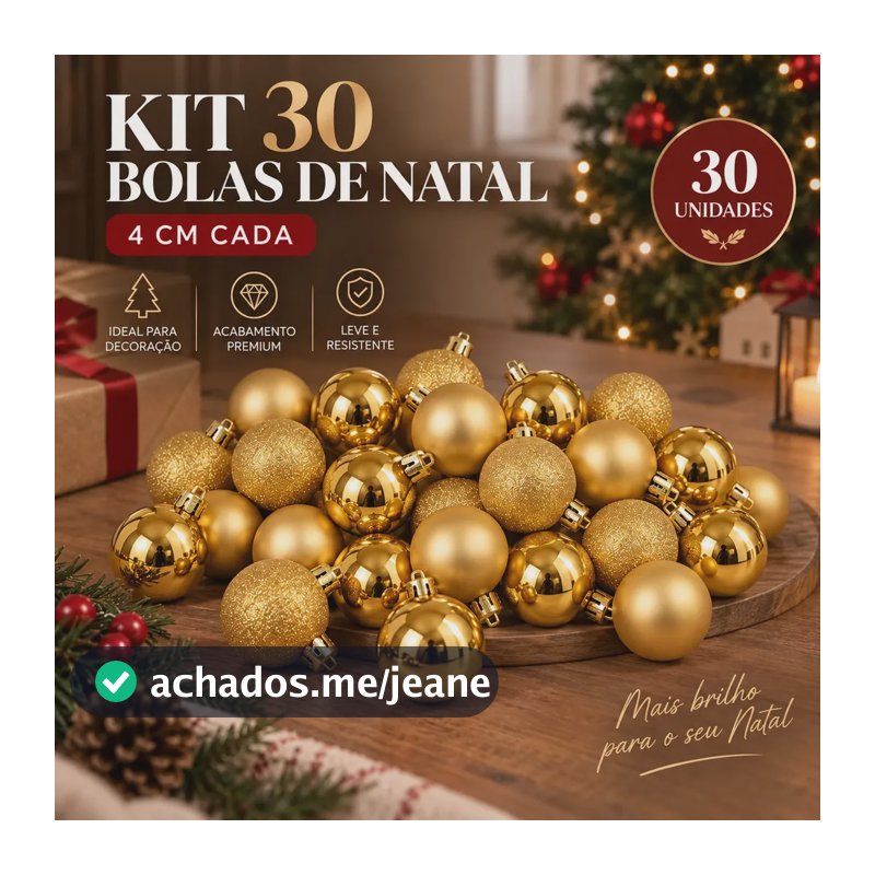 Kit 30 Bolas Bolinhas 4cm Para Árvore De Natal Lisa Fosca E Glitter Enfeite Natalino Premium Decoração Luxo Cor Dourado