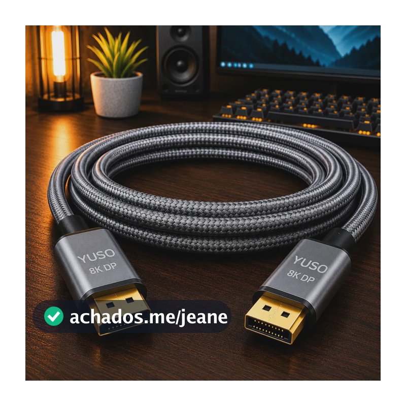 Cabo Displayport 1.4 8k 4k Reforçado 2 Metros Hdr 60hz 240hz Compatível G-sync Freesync Conector Ouro Monitor Gamer Áudio Imersivo Hdr Imersivo - Yuso