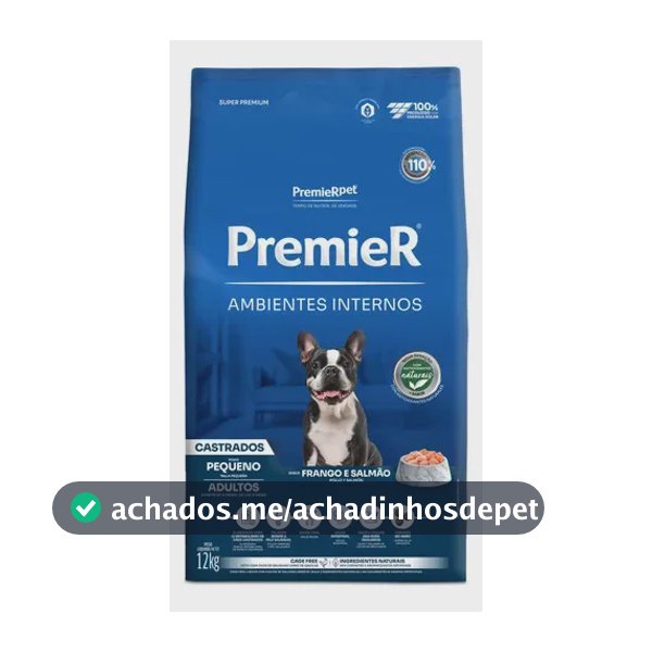 Ração PremieR Ambientes Internos Cães adulto castrados frango e salmão 12kg