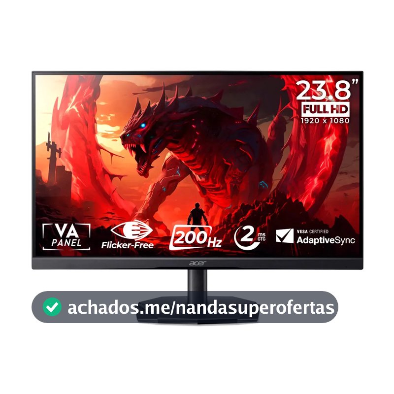 Monitor Gamer Acer Nitro 23.8 200hz 2ms FHD HDMI VA KG241Y-X3Bip Preto