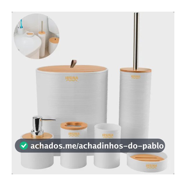 Kit Banheiro Conjunto De Acessórios Moderno Bambu Lixeira Saboneteira Escova Cor Branco Irsina
