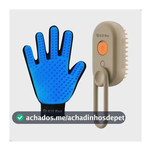 Kit Escova A Vapor Pet + Luva Rasqueadeira Tira Pelos Cachorro Cães Gato Removedor De Subpelo Escova Massageadora Banho