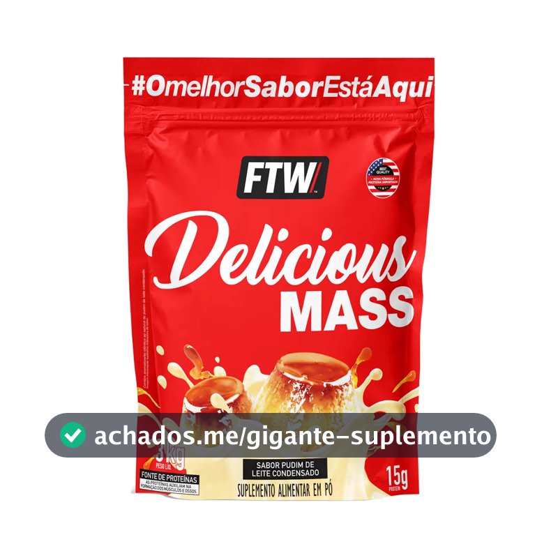 Delicious Mass Hipercalórico Refil 3kg Sabor Pudim de Leite Condensado - FTW